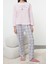 Tarz Rahat Uzun Kollu Boru Paça Ekoseli ve Kalp Nakışlı Polar Kışlık Örme Pijama Takımı 4