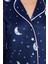 Tarz Rahat Uzun Kollu Boru Paça Ay Desenli Polar Kışlık Örme Pijama Takımı 5