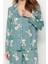 Tarz Rahat Uzun Kollu Boru Paça Tavşan Desenli Viskon Dokuma Pijama Takımı 1