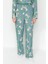 Tarz Rahat Uzun Kollu Boru Paça Tavşan Desenli Viskon Dokuma Pijama Takımı 5