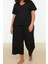 Tarz Rahat Büyük Beden Kısa Kollu Geniş Paça Fitilli Capri Boy Örme Pijama Takımı 4