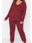 Tarz Rahat Büyük Beden Uzun Kollu Geniş Paça Süprem Örme Pijama Takımı 4