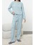 Tarz Rahat Uzun Kollu Geniş Paça Pamuklu Ayıcık Desenli Örme Pijama Takımı 1