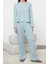 Tarz Rahat Uzun Kollu Geniş Paça Pamuklu Ayıcık Desenli Örme Pijama Takımı 4