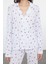 Tarz Rahat Uzun Kollu Boru Paça Pamuklu Çiçekli Ajurlu Delikli Fitilli Örme Pijama Takımı 1