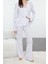 Tarz Rahat Uzun Kollu Boru Paça Pamuklu Çiçekli Ajurlu Delikli Fitilli Örme Pijama Takımı 4