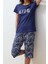 Tarz Rahat Kısa Kollu Boru Paça Baskılı Fitilli Kapri Örme Pijama Takımı 1