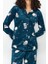 Tarz Rahat Uzun Kollu Boru Paça Penguen Desenli Polar Kışlık Örme Pijama Takımı 1