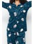 Tarz Rahat Uzun Kollu Boru Paça Penguen Desenli Polar Kışlık Örme Pijama Takımı 3