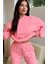 Pembe Kadın Oversize Geniş 3 Iplik Polarlı Şardonlu %100 Pamuk Kapüşonlu Eşofman Takımı 1