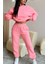 Pembe Kadın Oversize Geniş 3 Iplik Polarlı Şardonlu %100 Pamuk Kapüşonlu Eşofman Takımı 3
