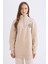 Relax Fit Yarım Fermuarlı Dik Yaka Baskılı İçi Yumuşak Tüylü Kalın Sweatshirt Tunik 1