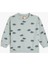 Dinozor Baskılı Bisiklet Yaka Pamuklu Sweatshirt 1