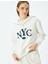 Yarım Fermuarlı Baskılı Oversize Kolej Sweatshirt 1