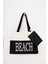 Kadın Beach Yazılı Plaj Çantası Krem 4