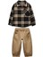 Poplin Ekose Gömlek Keten Pantolon Erkek çoçuk takım - Camel 1