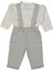 Erkek Bebek Ekru Gri Ayıcık Baskılı Salopet Takım - 1013435 1