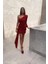 Kadın Kırmızı Vatkalı Tek Omuz Payet Mini Elbise DPNBEMP2634 1