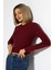 Bisiklet Yaka Penye Kompakt Esnek Kumaş Uzun Kol Bluz 21651 Bordo 2