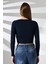 Kare Yaka Penye Kompakt Esnek Kumaş Uzun Kol Bluz 21650 Lacivert 4