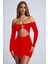 Kırmızı Straplez Tokalı Full Likrali Mini Elbise 4