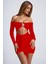 Kırmızı Straplez Tokalı Full Likrali Mini Elbise 5