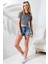 Pamuklu Kompakt Penye Ribana Bisiklet Yaka Crop T-Shirt 21560 Boyalı Gri 1