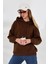 Şardonlu Kapüşonlu Oversize Sweatshirt 21615 Kahve 1