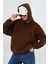 Şardonlu Kapüşonlu Oversize Sweatshirt 21615 Kahve 2