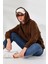 Şardonlu Kapüşonlu Oversize Sweatshirt 21615 Kahve 3
