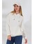 Şardonlu Kapüşonlu Oversize Sweatshirt 21615 Ekru 1