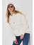 Şardonlu Kapüşonlu Oversize Sweatshirt 21615 Ekru 2