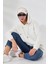 Şardonlu Kapüşonlu Oversize Sweatshirt 21615 Ekru 3