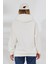 Şardonlu Kapüşonlu Oversize Sweatshirt 21615 Ekru 4