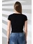 Kare Yaka Likralı Ribana Kumaş Kadın T-Shirt 21804 Siyah 4