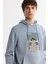Erkek Açık Mavi Kapüşonlu Pamuklu Baskılı Elastan Sweatshirt A42Y1321 2