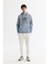 Erkek Açık Mavi Kapüşonlu Pamuklu Baskılı Elastan Sweatshirt A42Y1321 5