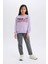 Kız Çocuk Relax Fit Bisiklet Yaka Baskılı İçi Yumuşak Tüylü Sweatshirt D1552A824WN 2