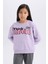 Kız Çocuk Relax Fit Bisiklet Yaka Baskılı İçi Yumuşak Tüylü Sweatshirt D1552A824WN 4