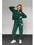 TKM-03647 Yeşil M Baskılı Şeritli Fermuar Detay Sweatshirt Jogger Eşofman Ikili Takım 1