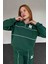 TKM-03647 Yeşil M Baskılı Şeritli Fermuar Detay Sweatshirt Jogger Eşofman Ikili Takım 2