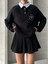 SWT-14276 Siyah Gömlek Yaka Raket Nakışlı Üç Iplik Şardonlu Oversize Sweatshirt 1