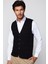 Slim Fit Kare Desenli Siyah Erkek Yelek 1