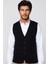 Slim Fit Kare Desenli Siyah Erkek Yelek 2