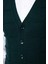 Slim Fit Kare Desenli Yeşil Erkek Yelek 4