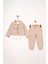 Düğmeli Kargo Cepli Kız Çocuk ceketli takım - Açık Pudra 1