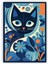 Lacivert Kedi ve Çiçekler Illüstrasyon Ahşap Poster 20X29 cm 1
