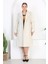 Kadın Ekru Kemer ve Astar Detay Büyük Beden Cepli Yün Kaşe Kaban 3