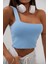 Tek Omuz Crop Mavi Bluz 3