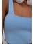 Tek Omuz Crop Mavi Bluz 4
